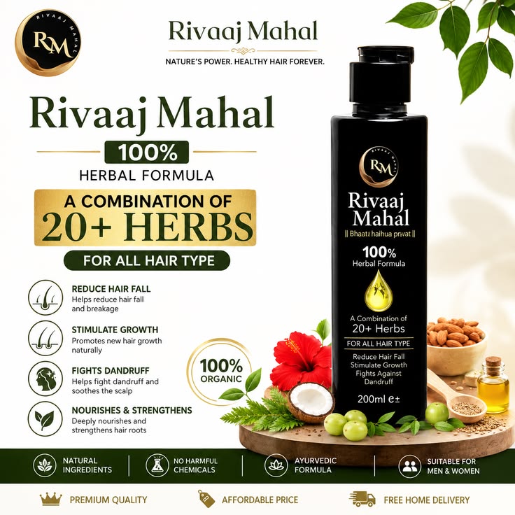 Rivaaj Mahal Herbal Hair Oil 100% | 20+ Herbs for Strong & Healthy Hair